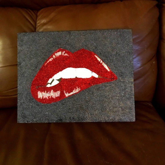 Handmade11x18 Glittered Pop Art Biting Lip - Picture 1 of 2